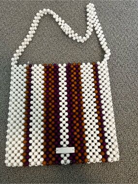 Fossil brand Beaded White & Purple Striped Women’s Shoulder Bag